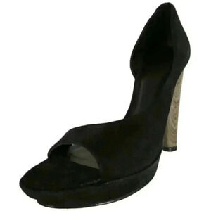 New BCBG JAC D D'orsay Black Suede & Leather Faux Wood Platform High Heels Sz6.5